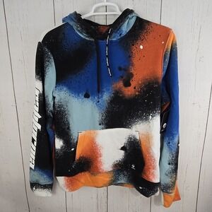 Hollister Splatter Graphic Print Mens Hoodie Large Multicolor Tie Dye Logo Space